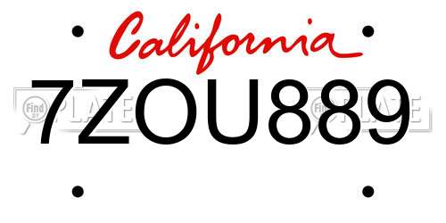7ZOU889 California License Plate