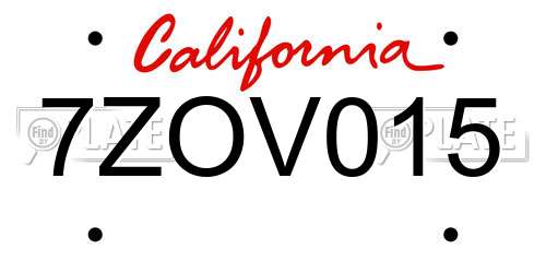 7ZOV015 California License Plate