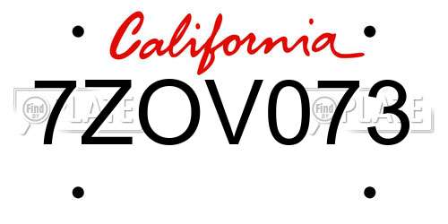7ZOV073 California License Plate