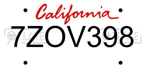 7ZOV398 California License Plate