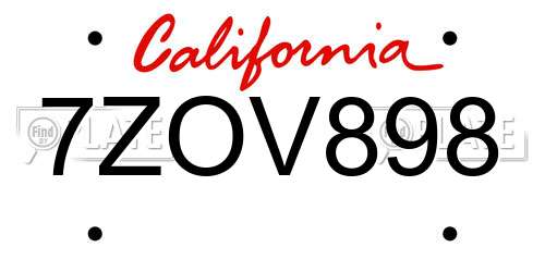 7ZOV898 California License Plate