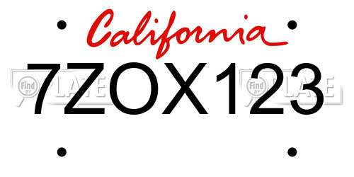 7ZOX123 California License Plate