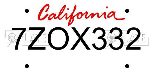 7ZOX332 California License Plate
