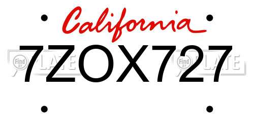 7ZOX727 California License Plate