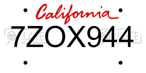 7ZOX944 California License Plate