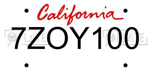 7ZOY100 California License Plate
