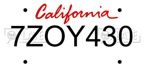 7ZOY430 California License Plate