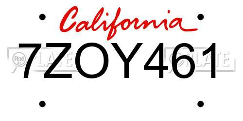 7ZOY461 California License Plate