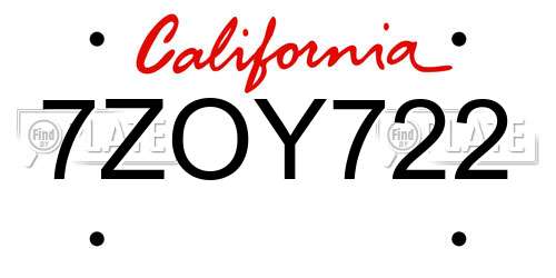 7ZOY722 California License Plate