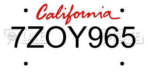 7ZOY965 California License Plate