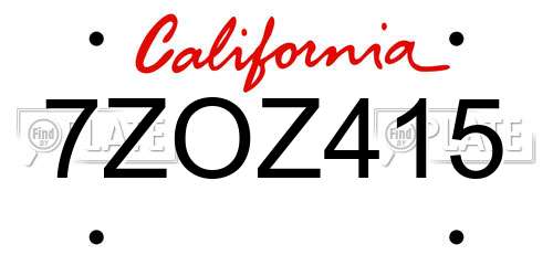 7ZOZ415 California License Plate
