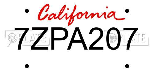 7ZPA207 California License Plate