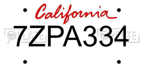 7ZPA334 California License Plate