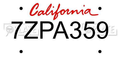 7ZPA359 California License Plate