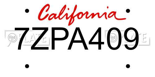 7ZPA409 California License Plate