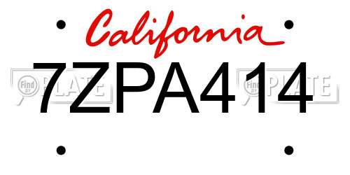 7ZPA414 California License Plate