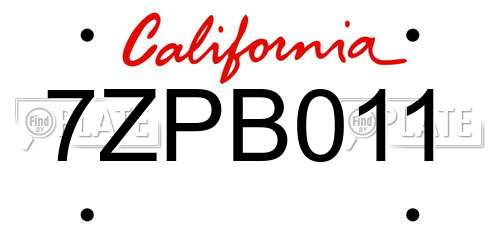 7ZPB011 California License Plate