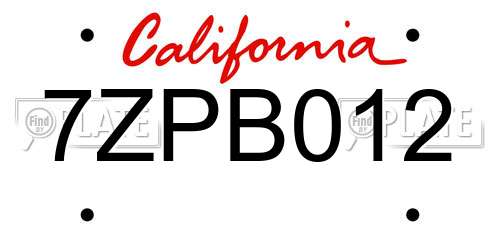 7ZPB012 California License Plate