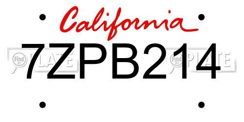 7ZPB214 California License Plate
