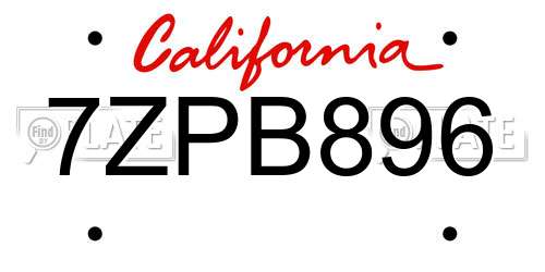 7ZPB896 California License Plate