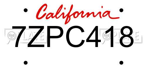 7ZPC418 California License Plate