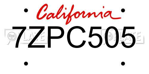 7ZPC505 California License Plate