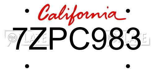 7ZPC983 California License Plate