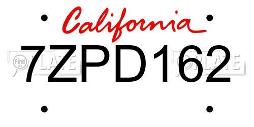 7ZPD162 California License Plate