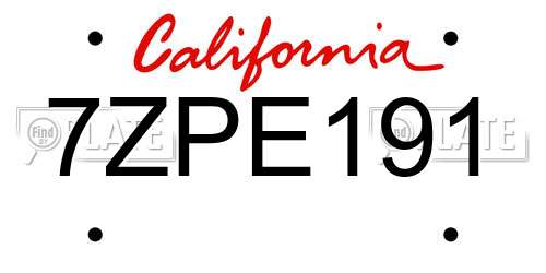7ZPE191 California License Plate