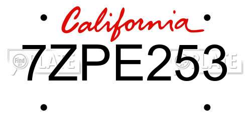 7ZPE253 California License Plate