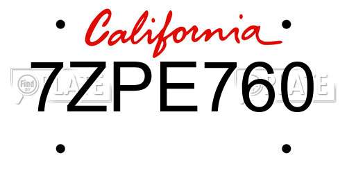 7ZPE760 California License Plate
