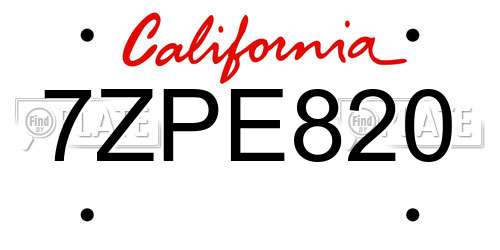 7ZPE820 California License Plate