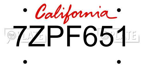 7ZPF651 California License Plate