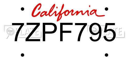 7ZPF795 California License Plate