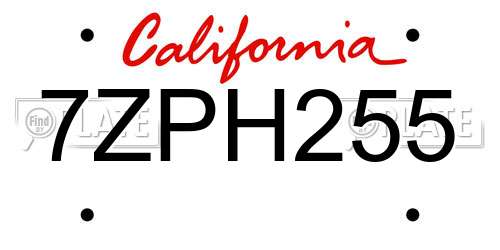 7ZPH255 California License Plate
