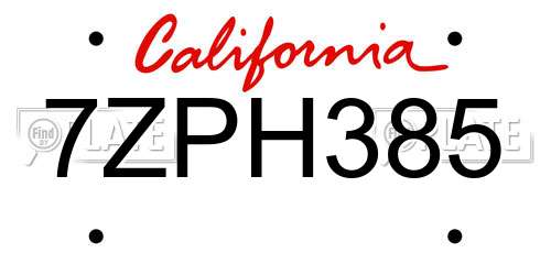 7ZPH385 California License Plate