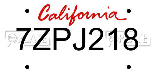 7ZPJ218 California License Plate