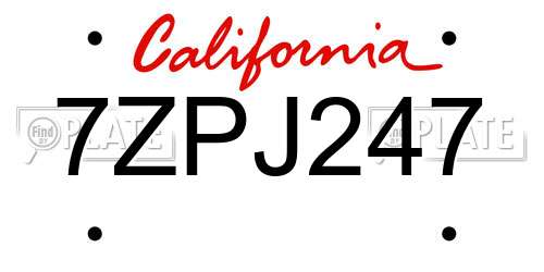 7ZPJ247 California License Plate