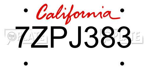 7ZPJ383 California License Plate