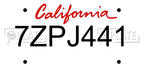 7ZPJ441 California License Plate