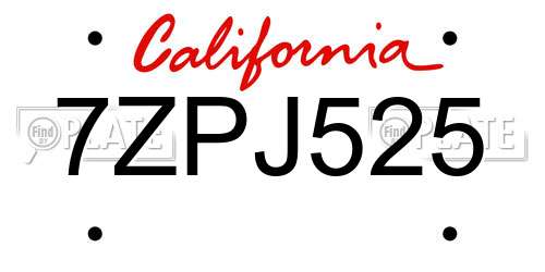 7ZPJ525 California License Plate