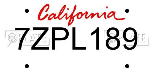 7ZPL189 California License Plate