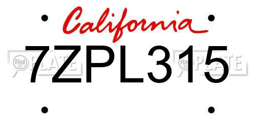 7ZPL315 California License Plate