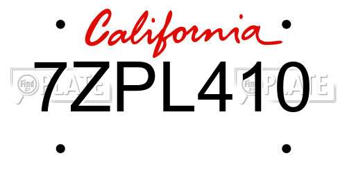 7ZPL410 California License Plate