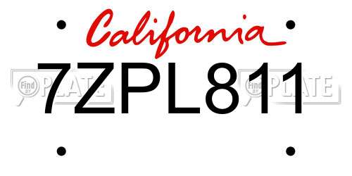 7ZPL811 California License Plate