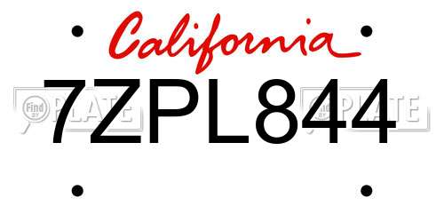 7ZPL844 California License Plate