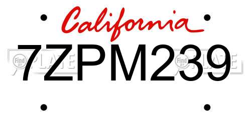 7ZPM239 California License Plate