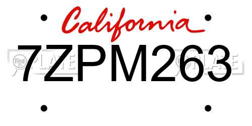 7ZPM263 California License Plate