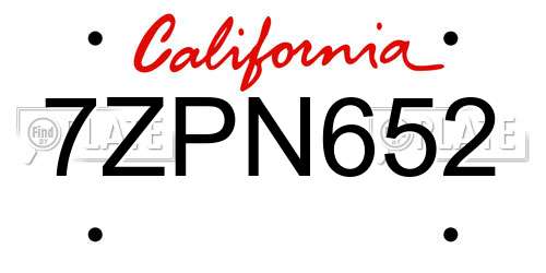 7ZPN652 California License Plate