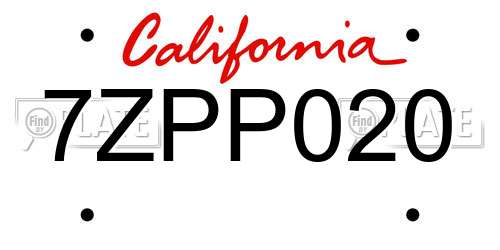 7ZPP020 California License Plate